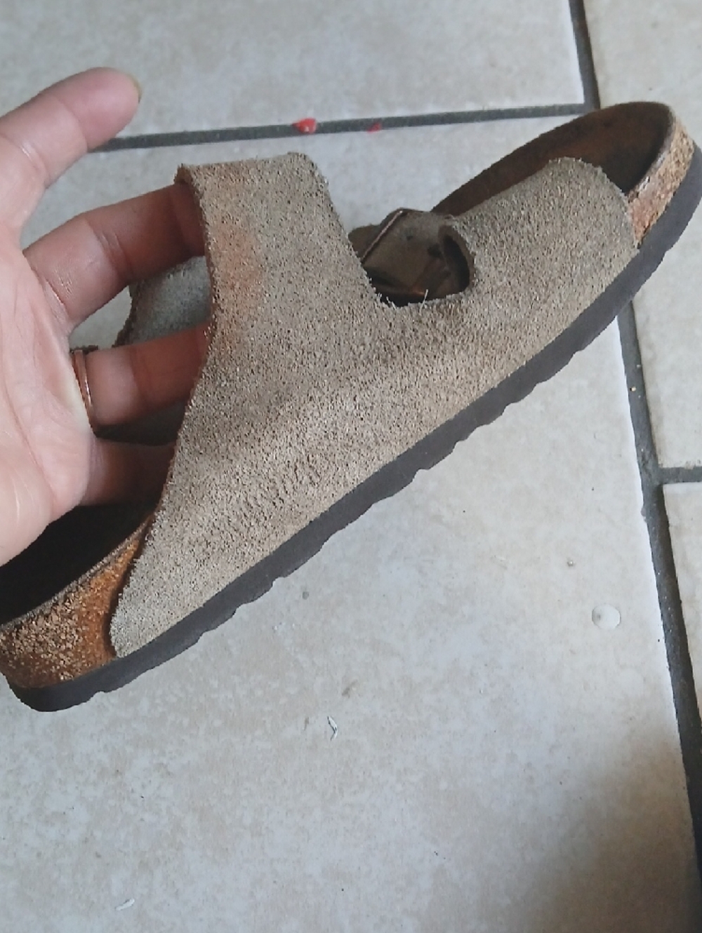 BIRKENSTOCK Womens Size 6 Arizona Suede Two-Strap Sandals - Taupe Brown - Picture 5 of 5